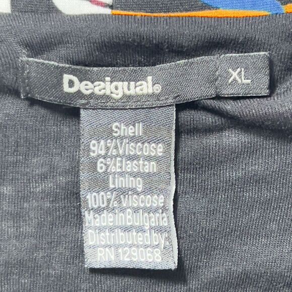 Desigual Bridie Jersey Hi Low Faux Wrap Dress Sz XL Black Floral Long Sleeve - Picture 6 of 14